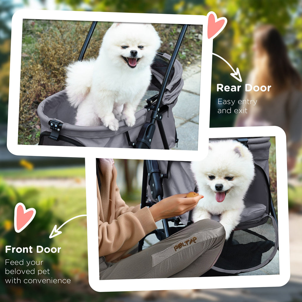 Pet Stroller Foldable Travel Carriage W/ Brake Basket Adjustable Canopy, Black