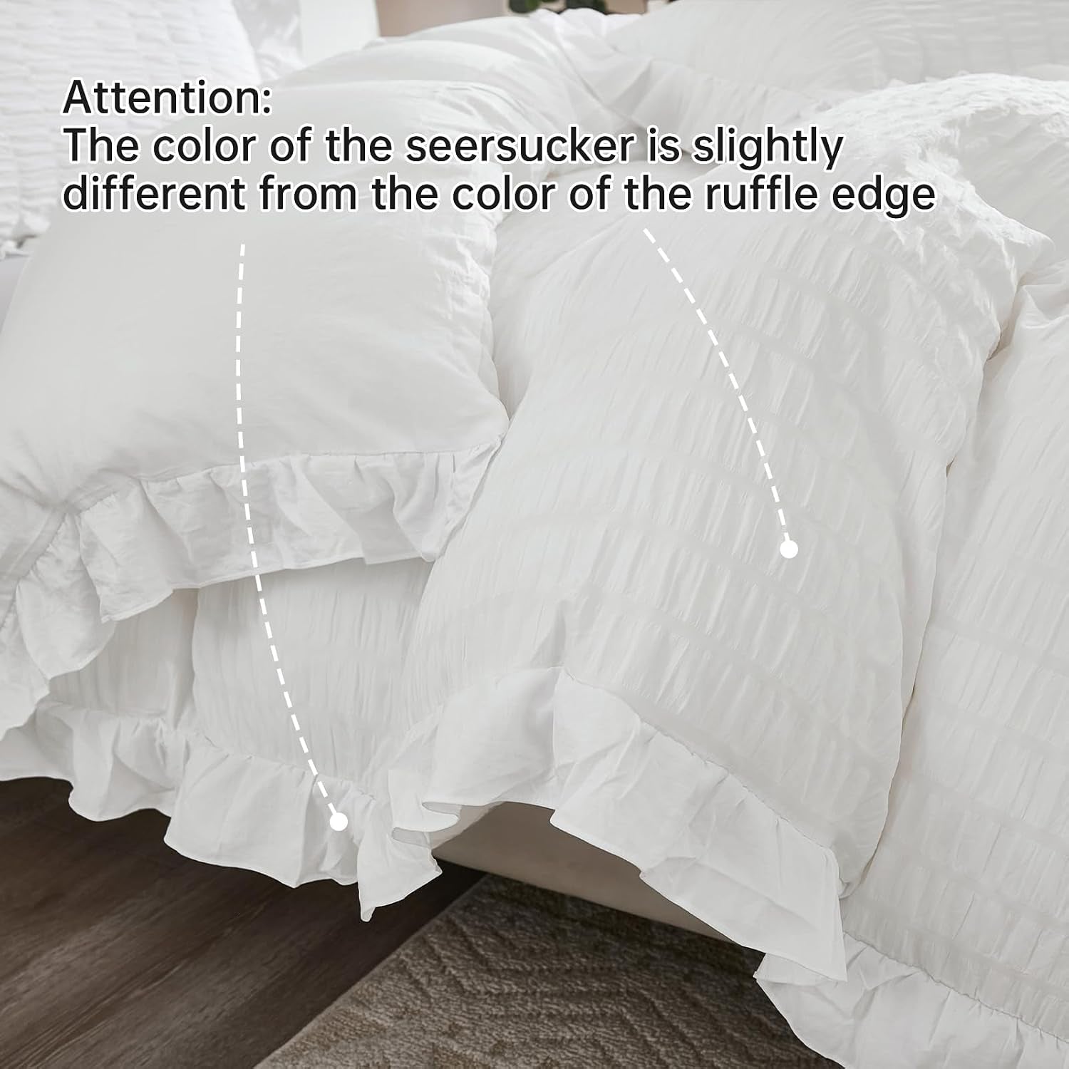 White Double Duvet Cover Set - 3 Pieces Seersucker Ruffle Bedding Sets (1 Duvet Cover and 2 Pillowcases) - Soft Microfiber Bed Sets for All Seasons 200X200 Cm