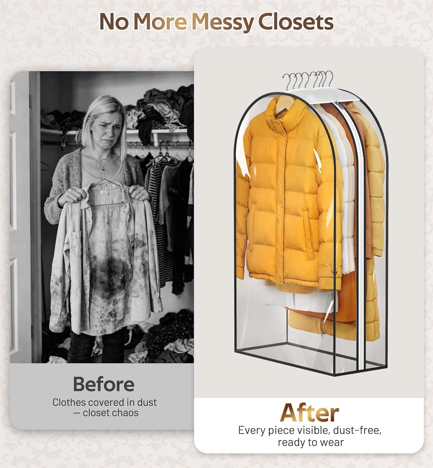 Gusseted Clear Suit Covers Garment Bags for Clothes 100Cm Waterproof Cothes Covers Protector Bags with Side Zip for Coats, Shirts, Dresses, 3 Packs