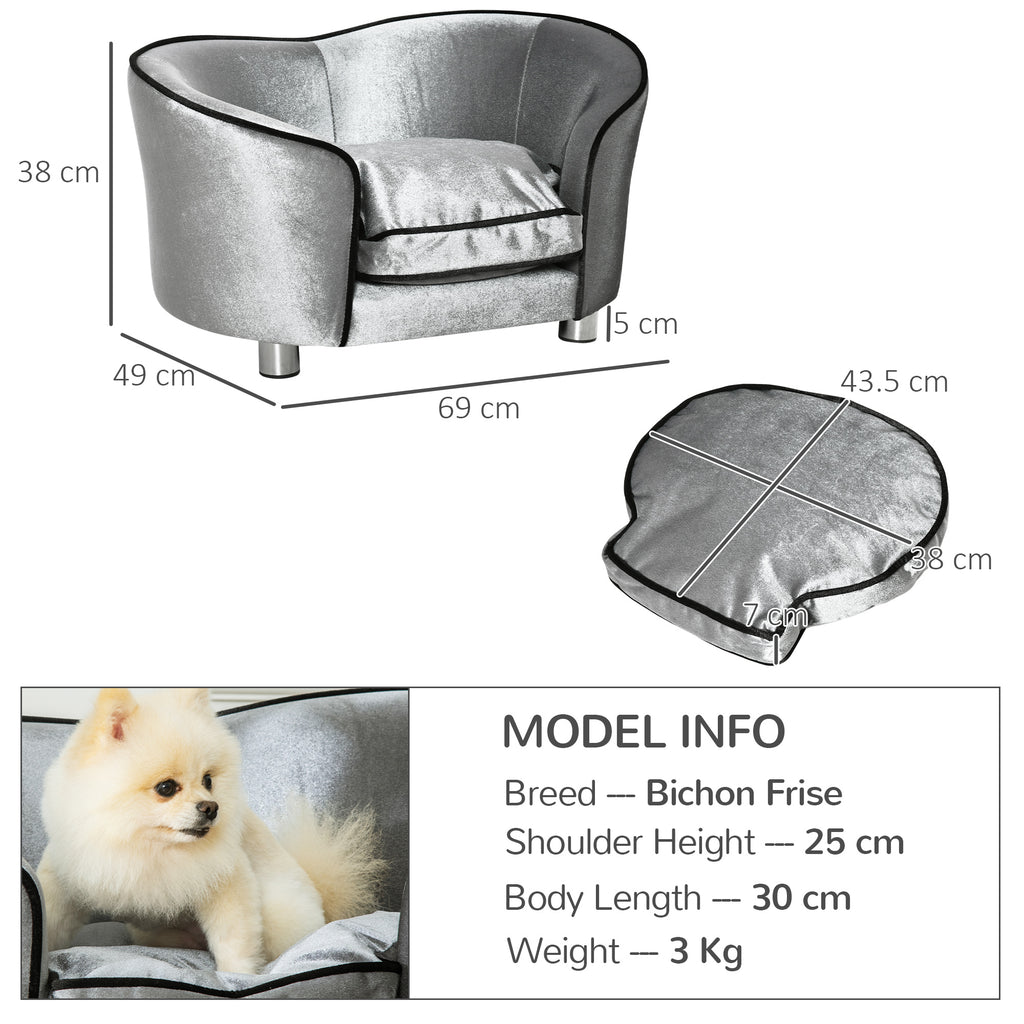 Dog Sofa Pet Chair, Kitten Couch W/ Soft Cushion, Storage Pocket