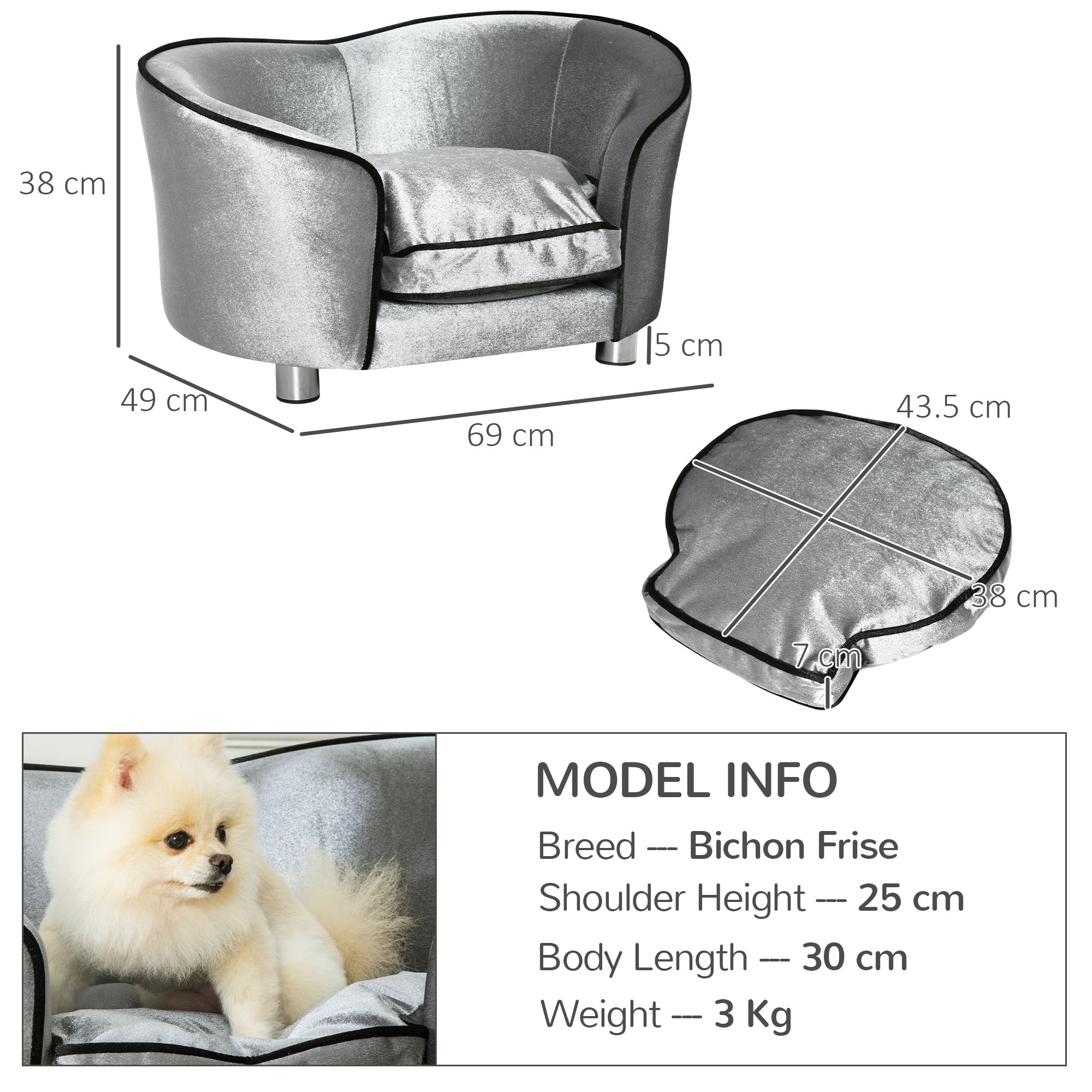 Dog Sofa Pet Chair, Kitten Couch W/ Soft Cushion, Storage Pocket