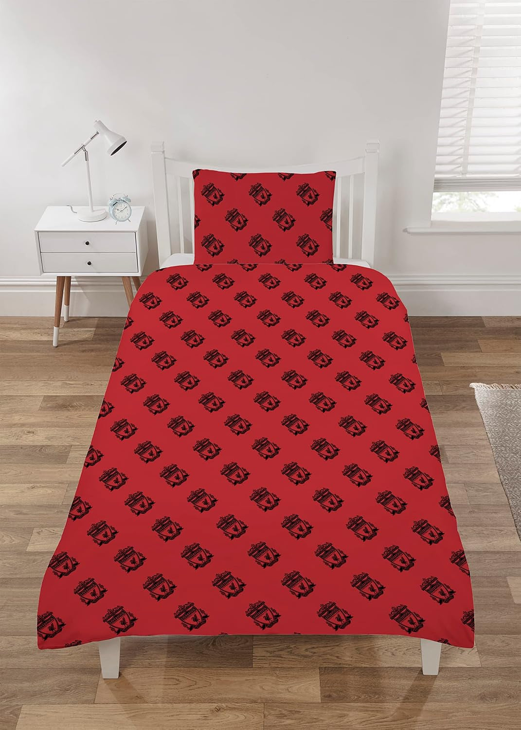 Football Duvet Cover Sets Bedding Single or Double Bed Set with Pillowcase LFC Mesh Football Gifts for Boys (Single), Red/Black