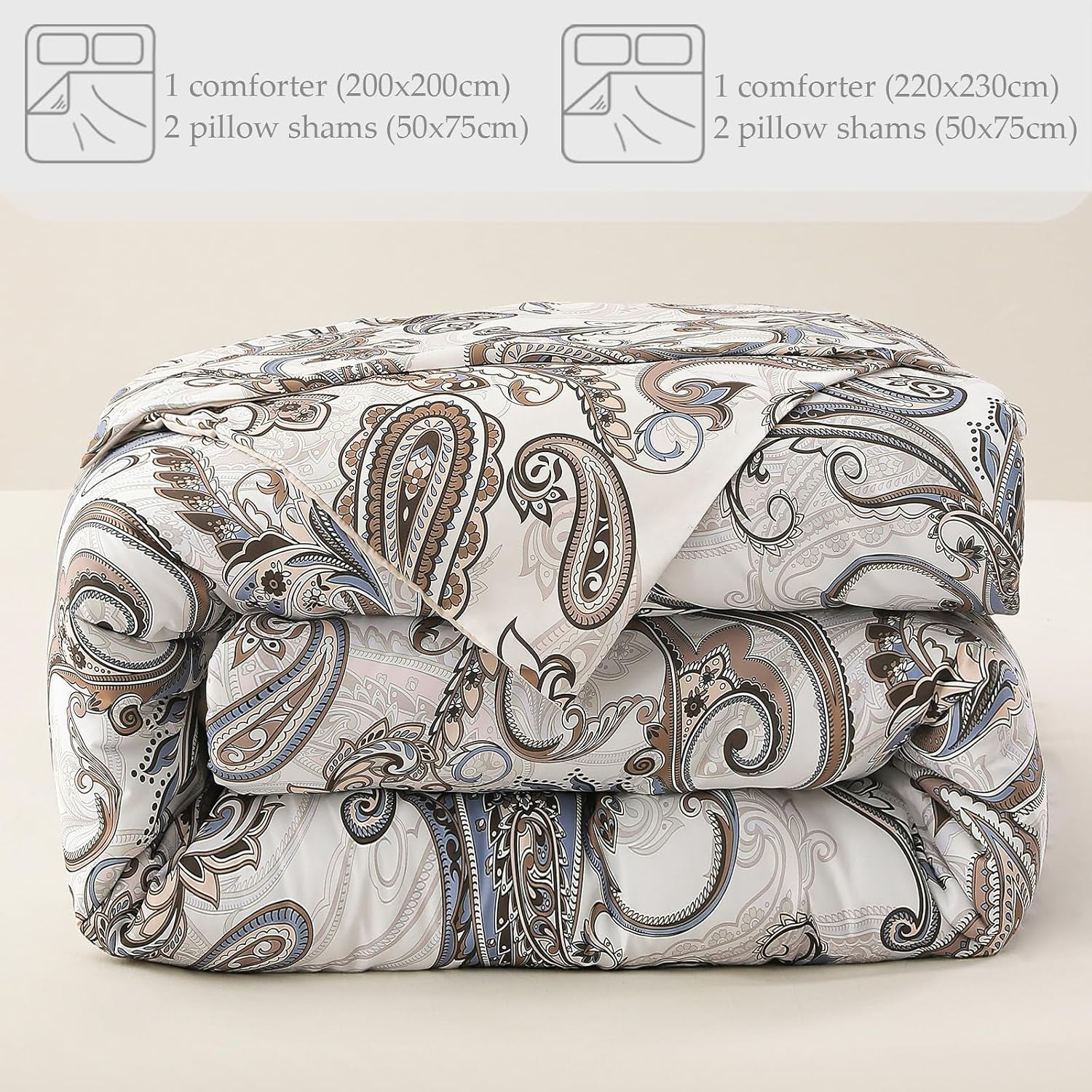 King Size Coverless Duvet Set 7.5 Tog, Paramecium Pattern Bed Cover Bedding Comforter Duvets Sets for All Seasons, Machine Washable, 220×230CM, Bone