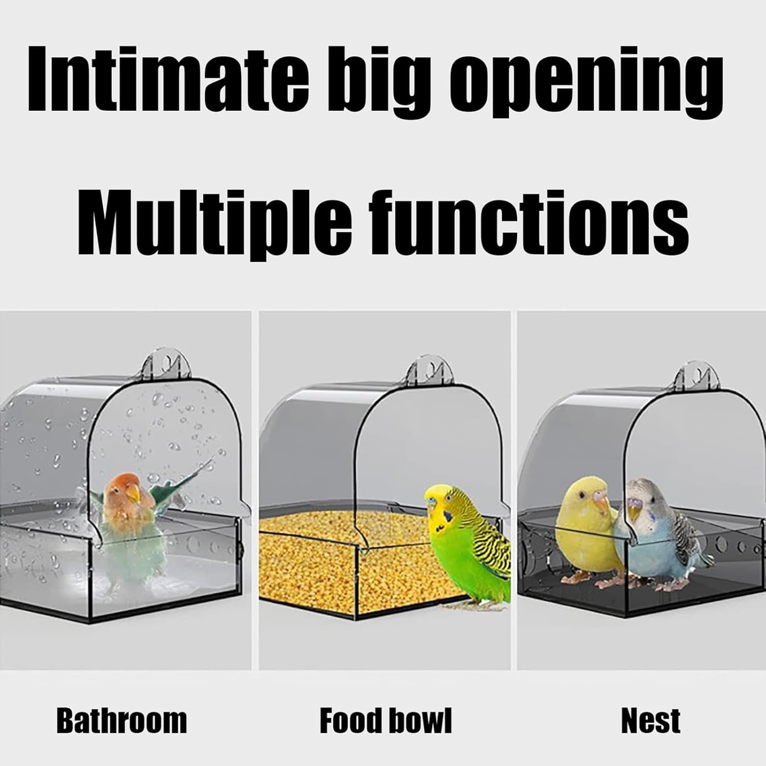 Bird Bath Cage, Cleaning Pet Supplies Cockatiel Bird Clean Bathtub with Hanging Hooks and Bottom Drawer for Cage Parrot Hanging Bathing Tub Bath Shower Box Accessory Supplies (Color : Transparent)