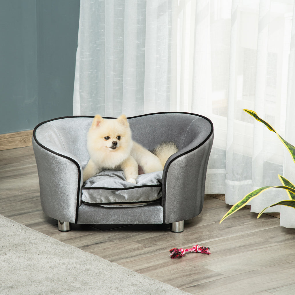 Dog Sofa Pet Chair, Kitten Couch W/ Soft Cushion, Storage Pocket
