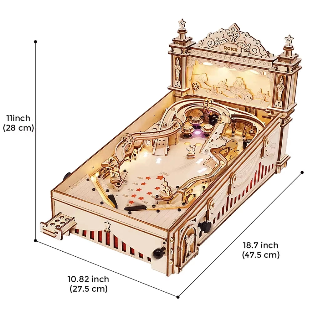 ROKR 3D Pinball for Kid Adults Family Party Machine Vintage Style Popular Game Smooth Assembly 3D Wooden Puzzles EG01