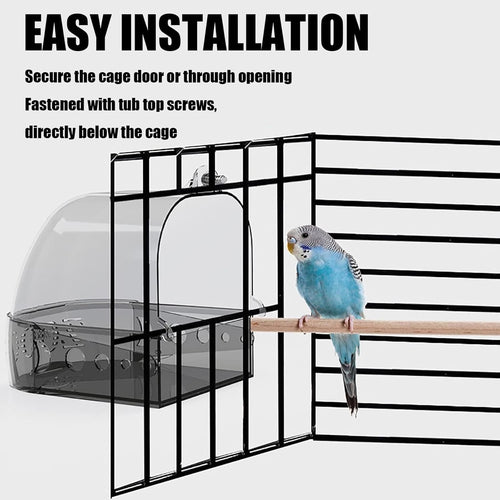Bird Bath Cage, Cleaning Pet Supplies Cockatiel Bird Clean Bathtub with Hanging Hooks and Bottom Drawer for Cage Parrot Hanging Bathing Tub Bath Shower Box Accessory Supplies (Color : Transparent)