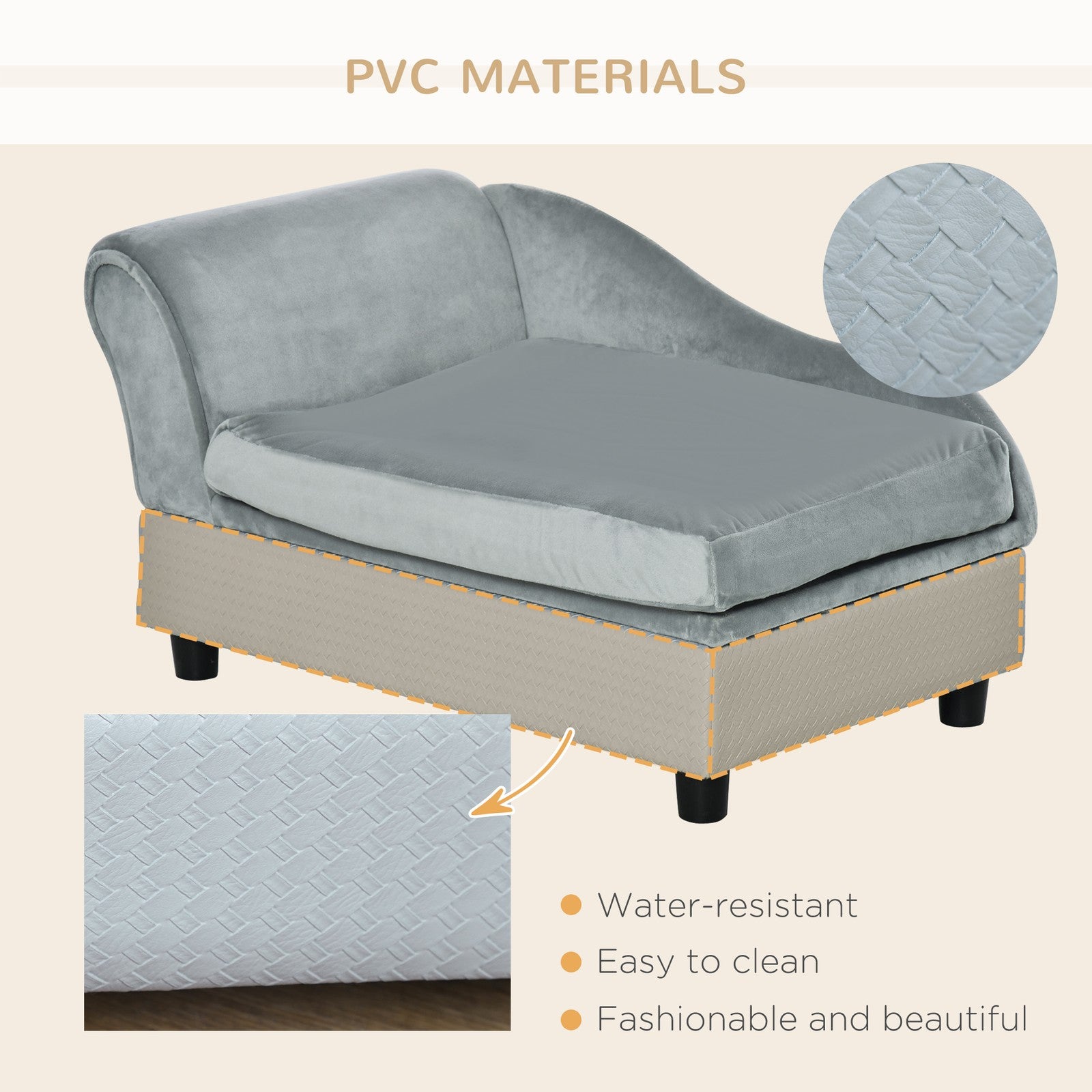 Dog Sofa for XS and S Dogs Pet Chair Couch W/ Soft Cushion Storage Space - Grey