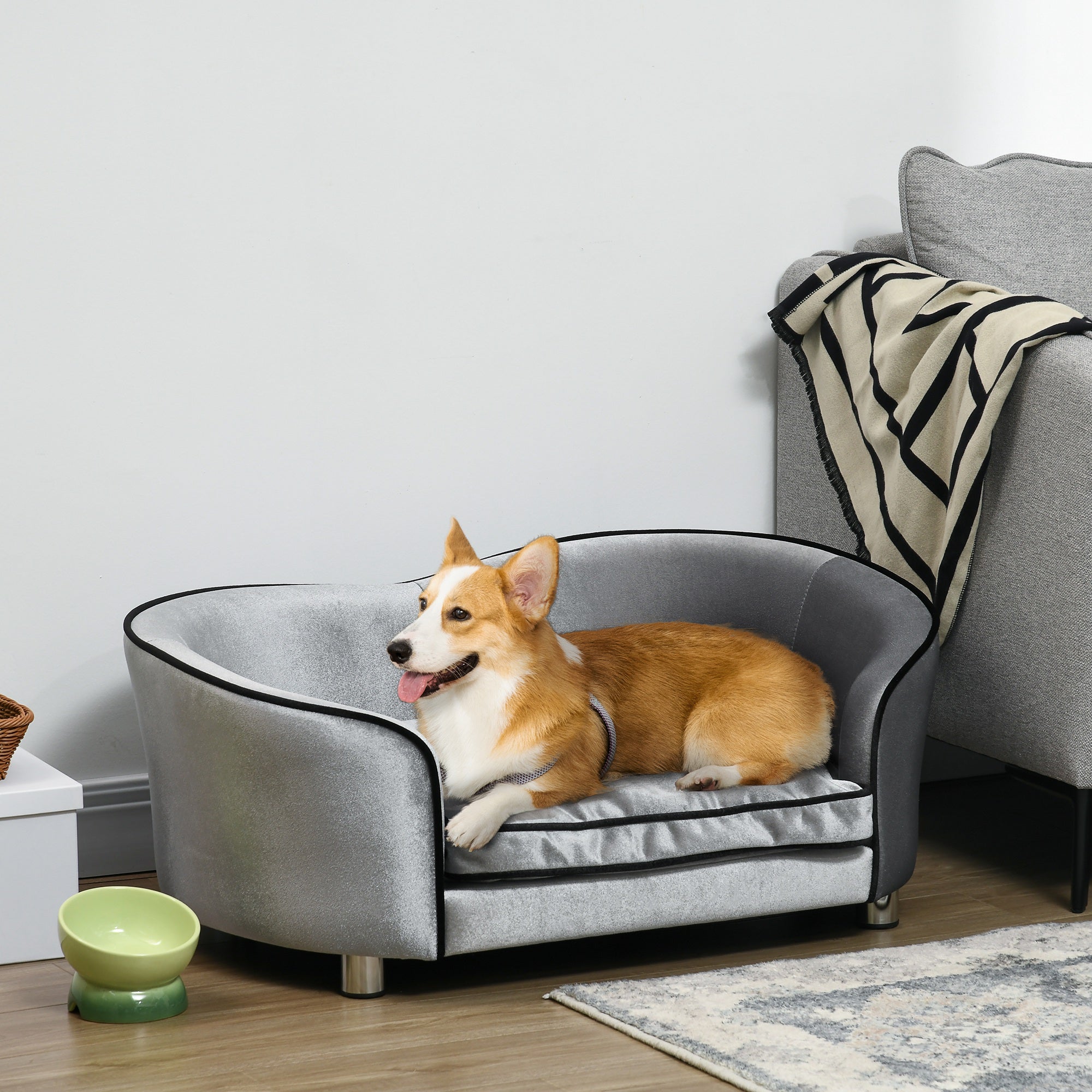 Dog Sofa Pet Chair, Kitten Couch W/ Soft Cushion, Storage Pocket