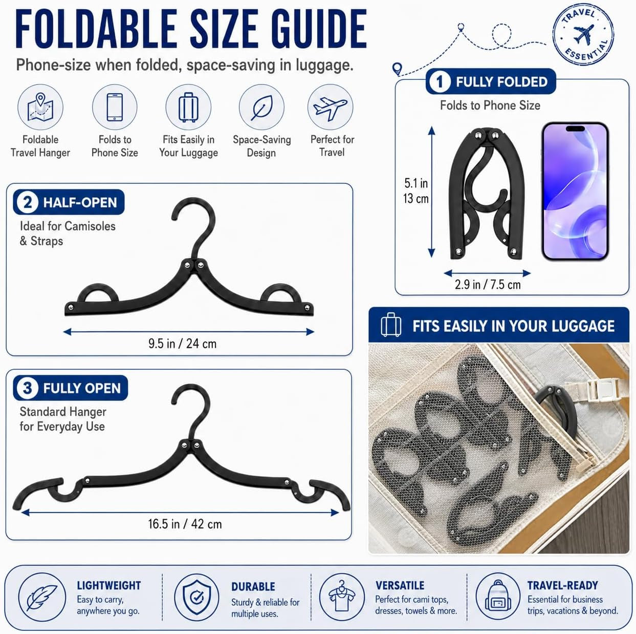 Neele 12Pcs Foldable Clothes Hangers for Traveling Black