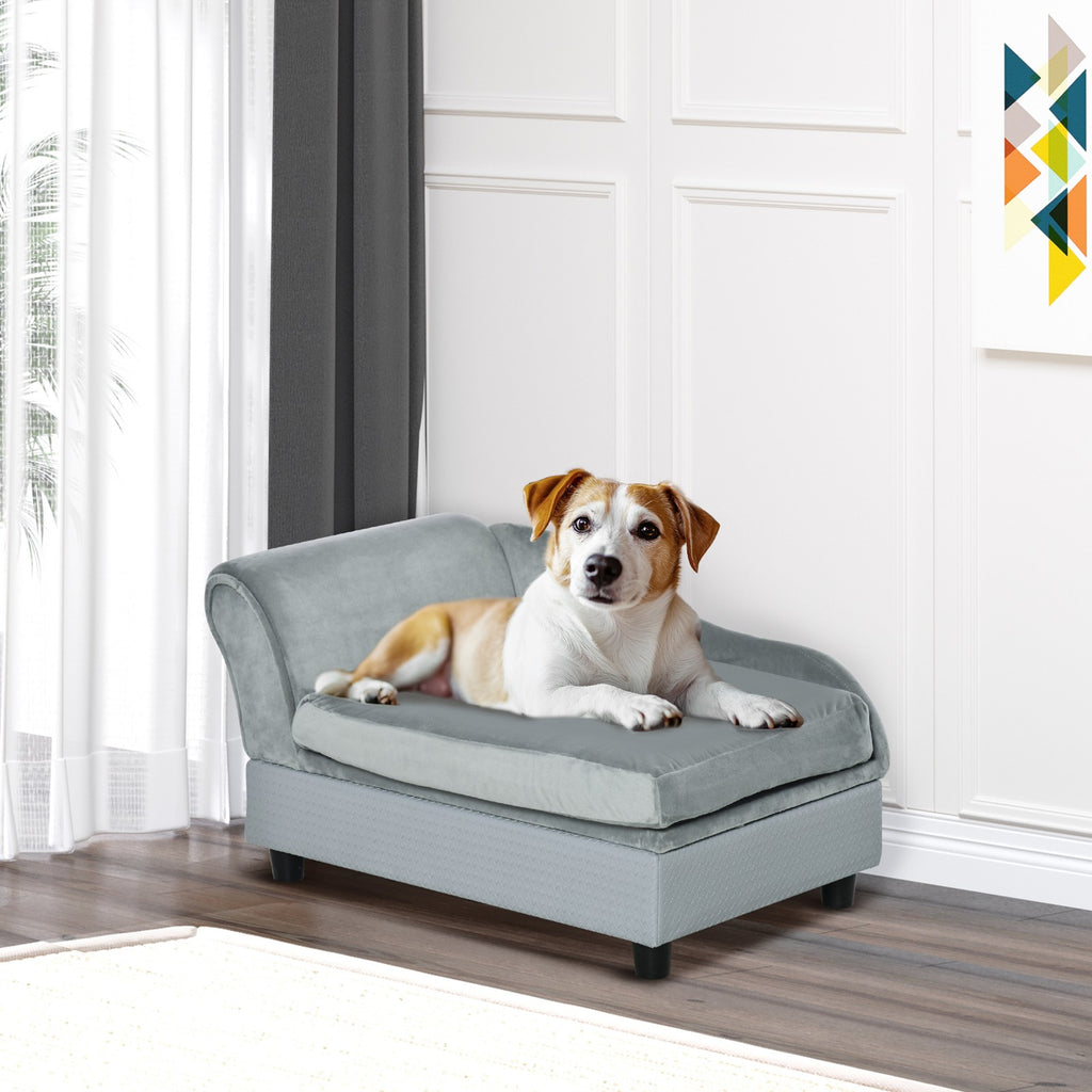 Dog Sofa for XS and S Dogs Pet Chair Couch W/ Soft Cushion Storage Space - Grey