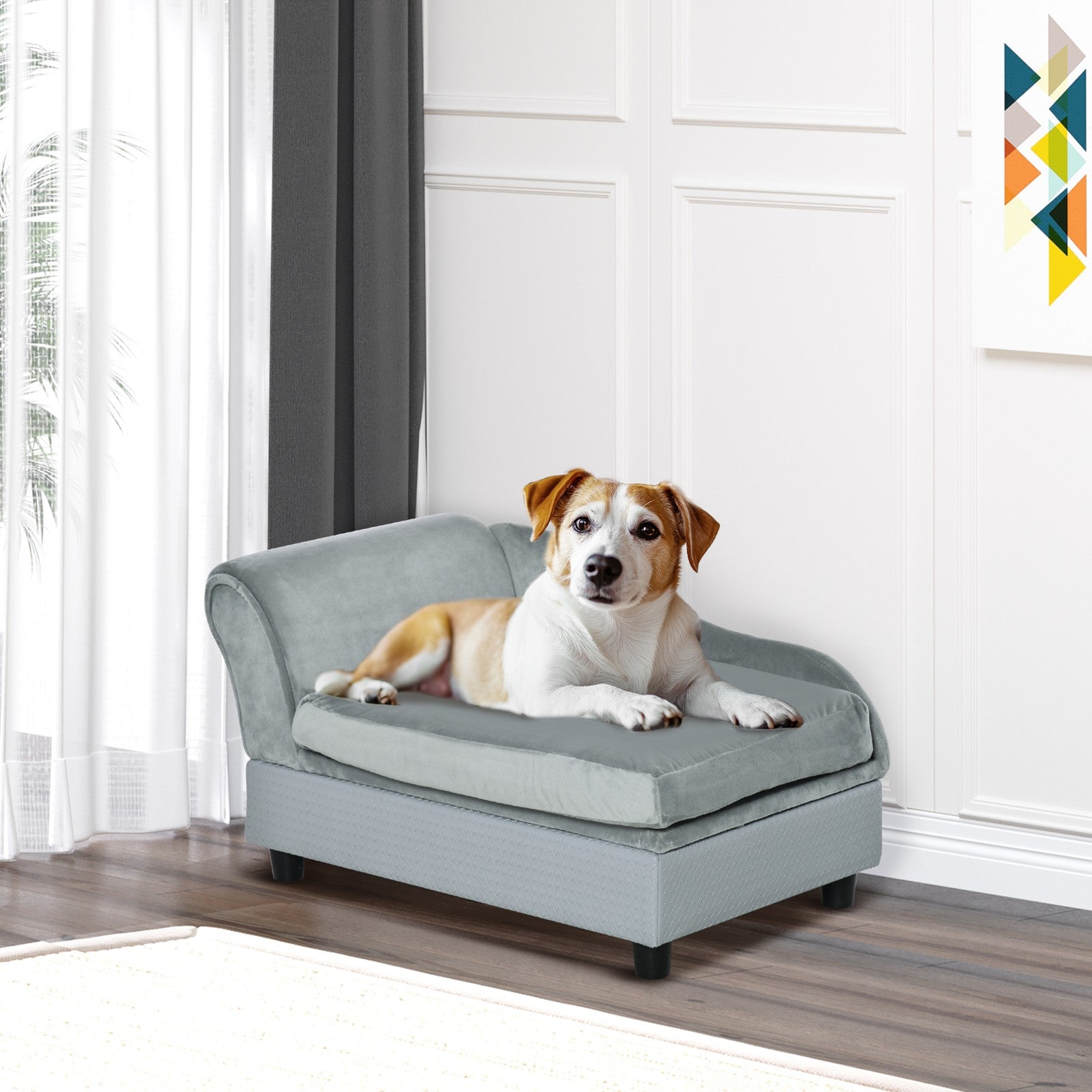 Dog Sofa for XS and S Dogs Pet Chair Couch W/ Soft Cushion Storage Space - Grey