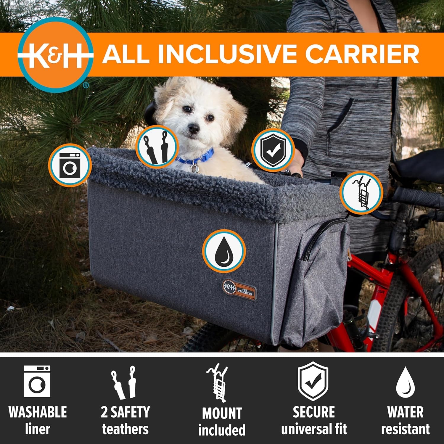Pet Products Universal Bike Pet Carrier for Travel, Cat and Dog Bicycle Baskets, Classy Gray Large 12 X 16 X 10 Inches