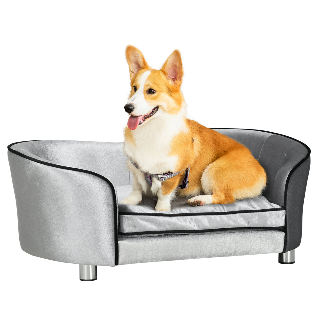 Dog Sofa Pet Chair, Kitten Couch W/ Soft Cushion, Storage Pocket