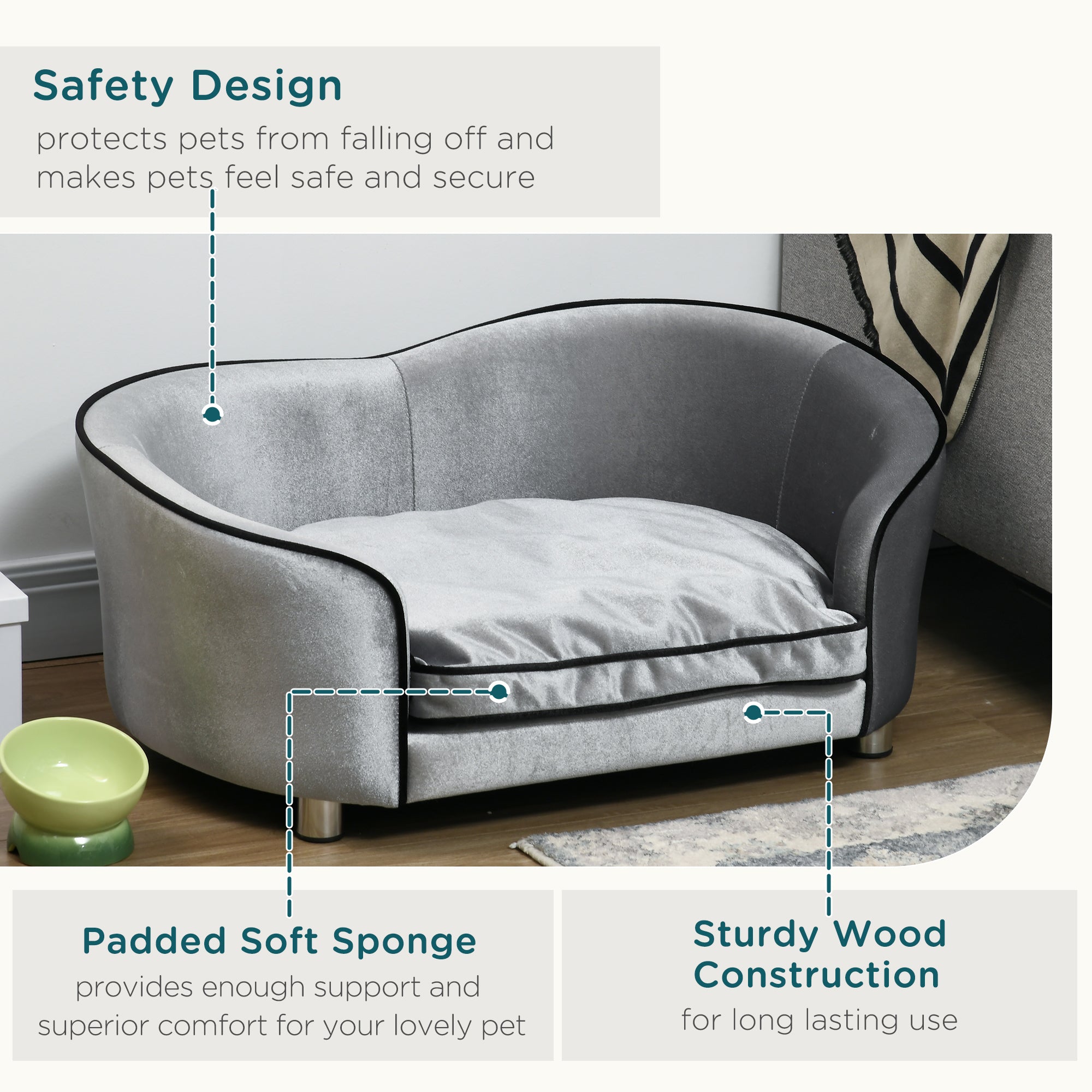 Dog Sofa Pet Chair, Kitten Couch W/ Soft Cushion, Storage Pocket