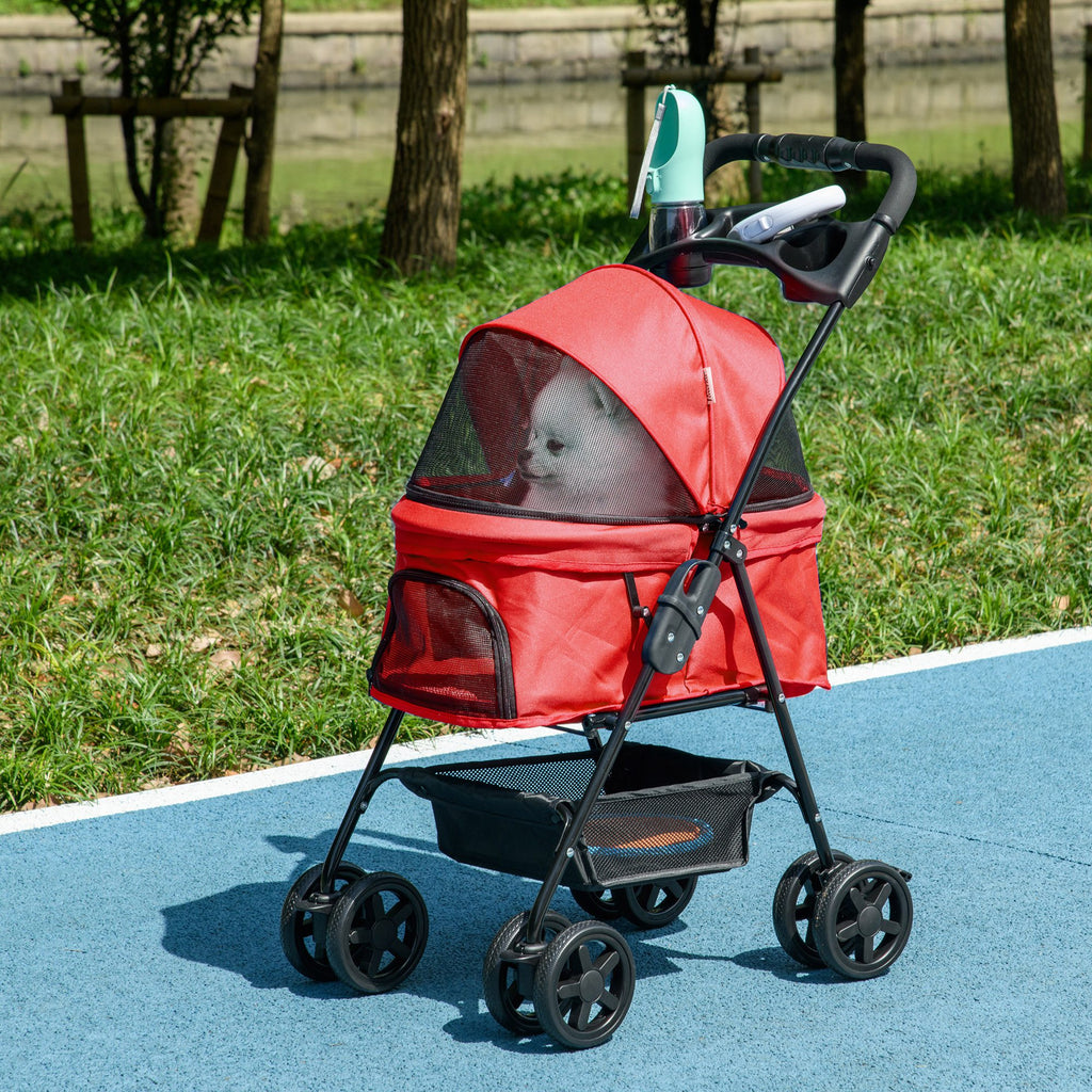 Pet Stroller Foldable Travel Carriage W/ Brake Basket Adjustable Canopy, Black