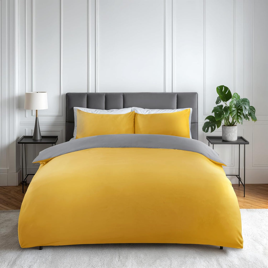 Lyla Reversible Duvet Set in Ochre/Grey - Double