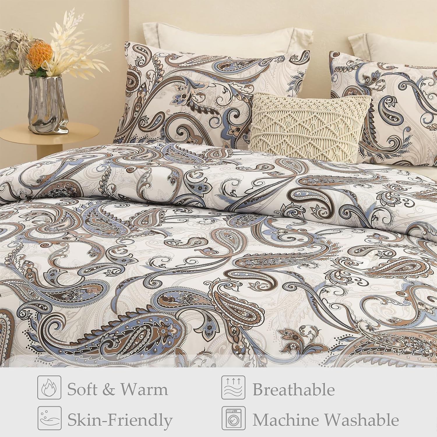 King Size Coverless Duvet Set 7.5 Tog, Paramecium Pattern Bed Cover Bedding Comforter Duvets Sets for All Seasons, Machine Washable, 220×230CM, Bone