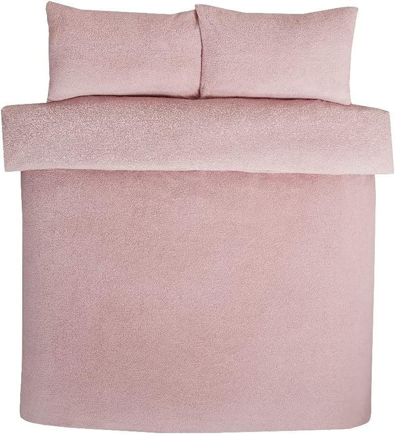 Sparkle Teddy Fleece Thermal Warm Cosy Super Soft Duvet Cover Quilt Bedding Set with Pillow Cases - Super King (220Cm X 260Cm) - Blush Pink