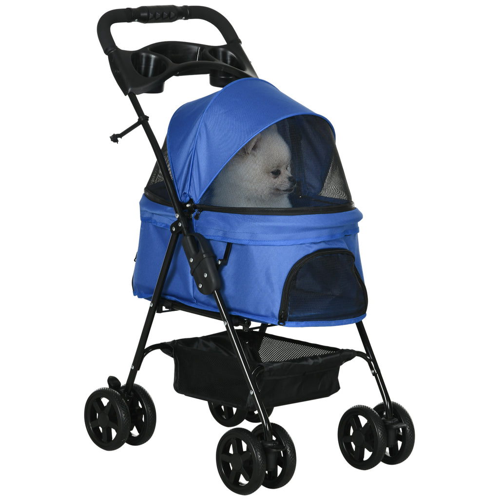 Pet Stroller Foldable Travel Carriage W/ Brake Basket Adjustable Canopy, Black