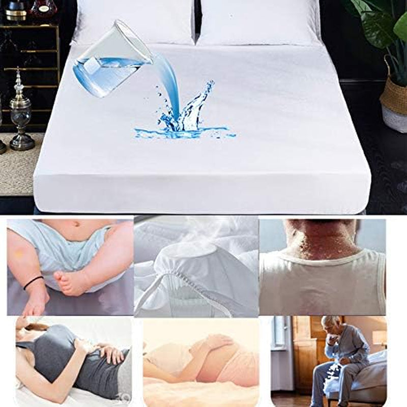 Waterproof Single Mattress Protector Single Bed Fitted Bed Mattress Cover for Bed Wetting Soft Washable Breathable Fitted Bed Sheet 30Cm Deep 90X200Cm