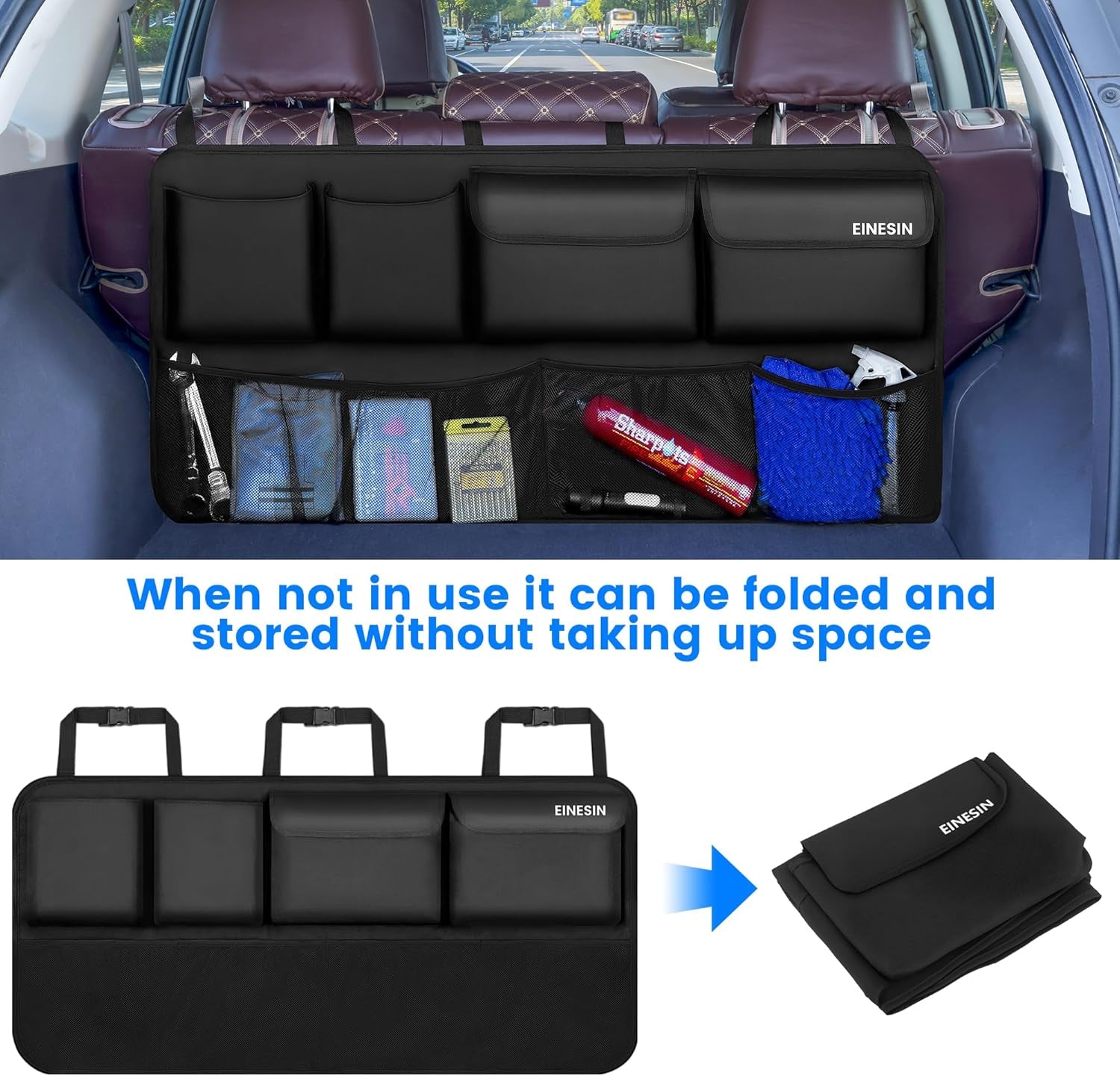 Car Trunk Organizer, Car Boot Organiser with 7 Pockets,Trunk Bag with Elastic Magic Wand Structure for SUV