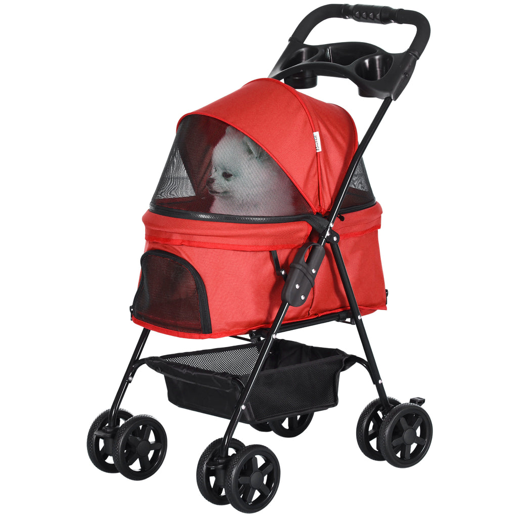 Pet Stroller Foldable Travel Carriage W/ Brake Basket Adjustable Canopy, Black