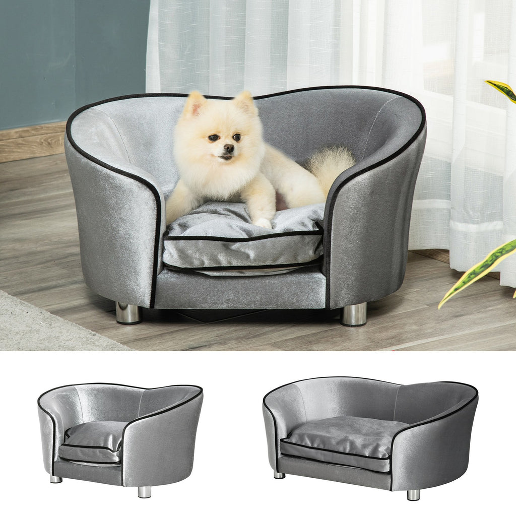 Dog Sofa Pet Chair, Kitten Couch W/ Soft Cushion, Storage Pocket