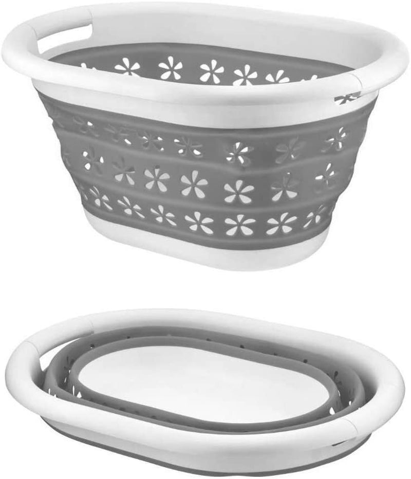 Collapsible Laundry Basket Washing Clothes Bin Foldable Space Saving Oval Pop Up