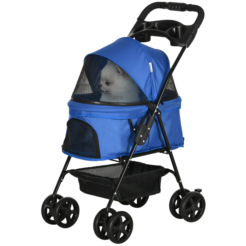 Pet Stroller Foldable Travel Carriage W/ Brake Basket Adjustable Canopy, Black