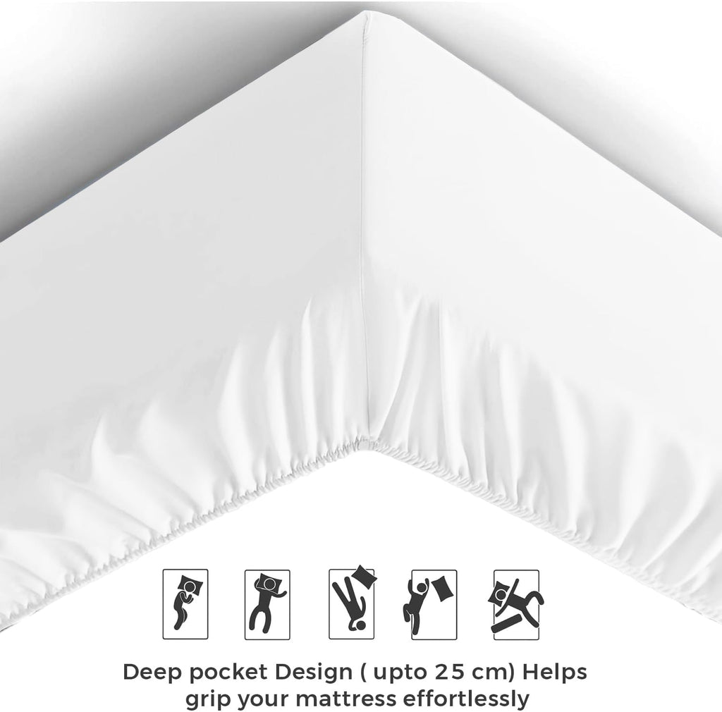Double Fitted Sheet - 25 Cm Deep Hotel Quality (White) Bed Sheets - Soft & Breathable Fitted Bed Sheets Double - Anti-Wrinkle Easy Care Fitted Sheets