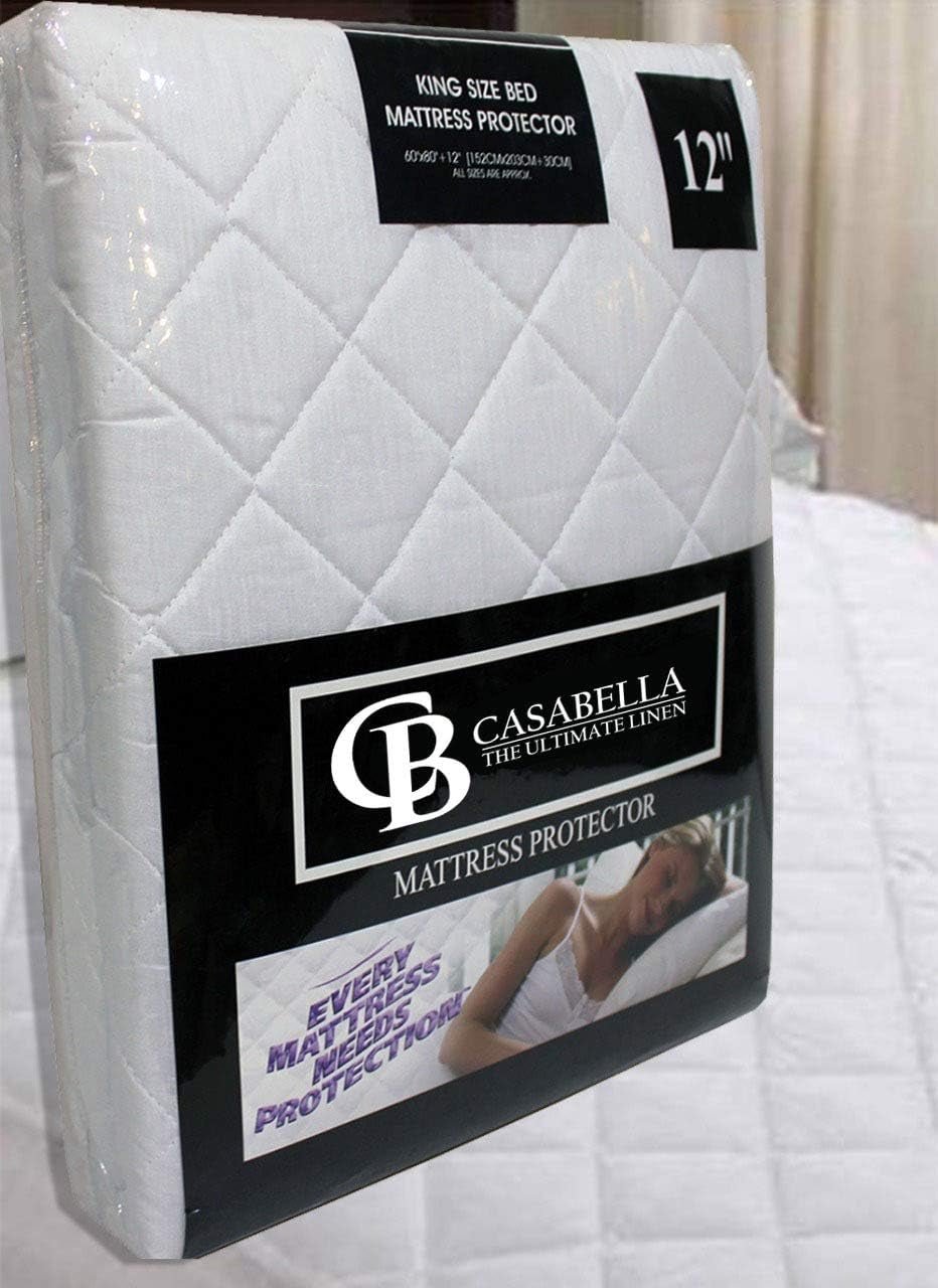 Casabella Extra Deep Quilted Matress Protector 12" Fitted Bed Cover Polycotton Mattress Protectors (Bunk Bed, Quilt)