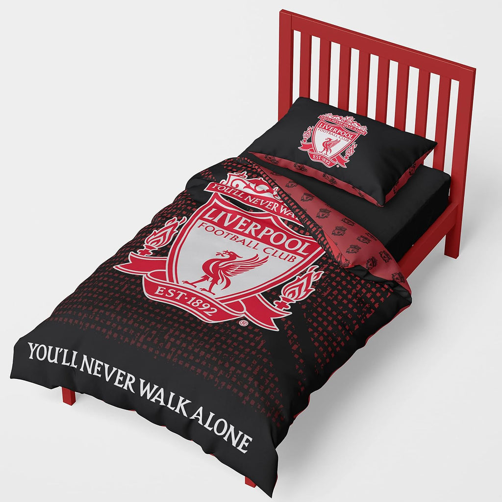 Football Duvet Cover Sets Bedding Single or Double Bed Set with Pillowcase LFC Mesh Football Gifts for Boys (Single), Red/Black