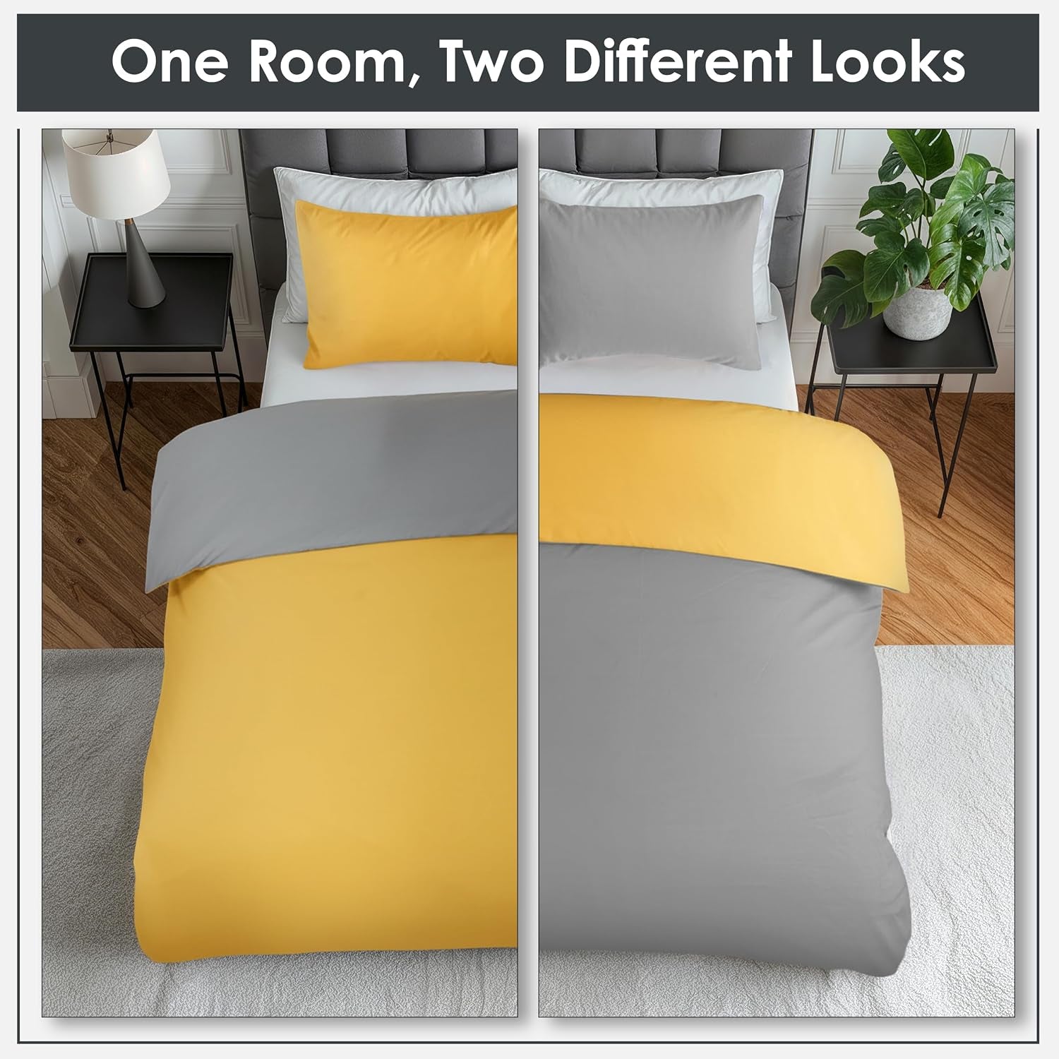 Lyla Reversible Duvet Set in Ochre/Grey - Double