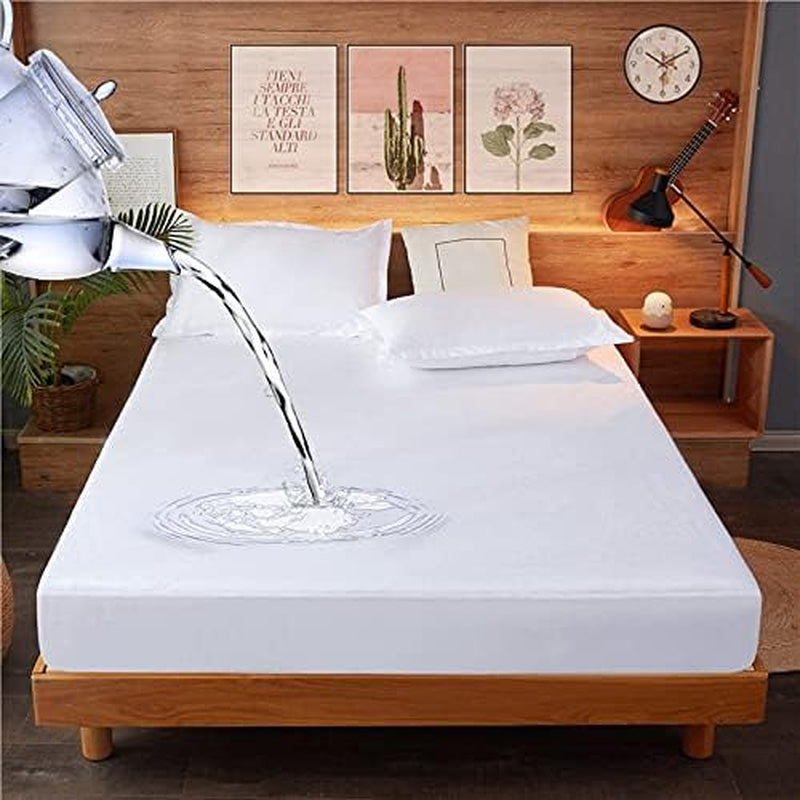 Waterproof Single Mattress Protector Single Bed Fitted Bed Mattress Cover for Bed Wetting Soft Washable Breathable Fitted Bed Sheet 30Cm Deep 90X200Cm