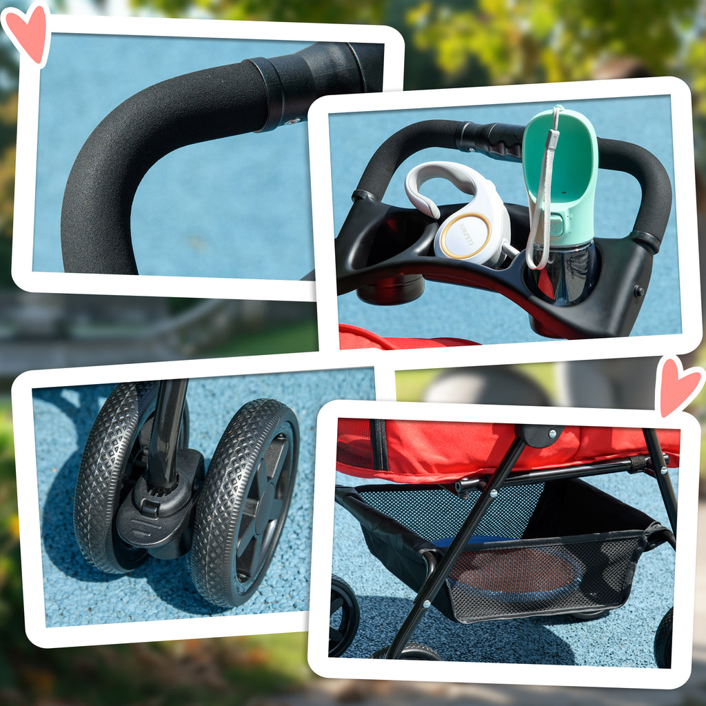 Pet Stroller Foldable Travel Carriage W/ Brake Basket Adjustable Canopy, Black