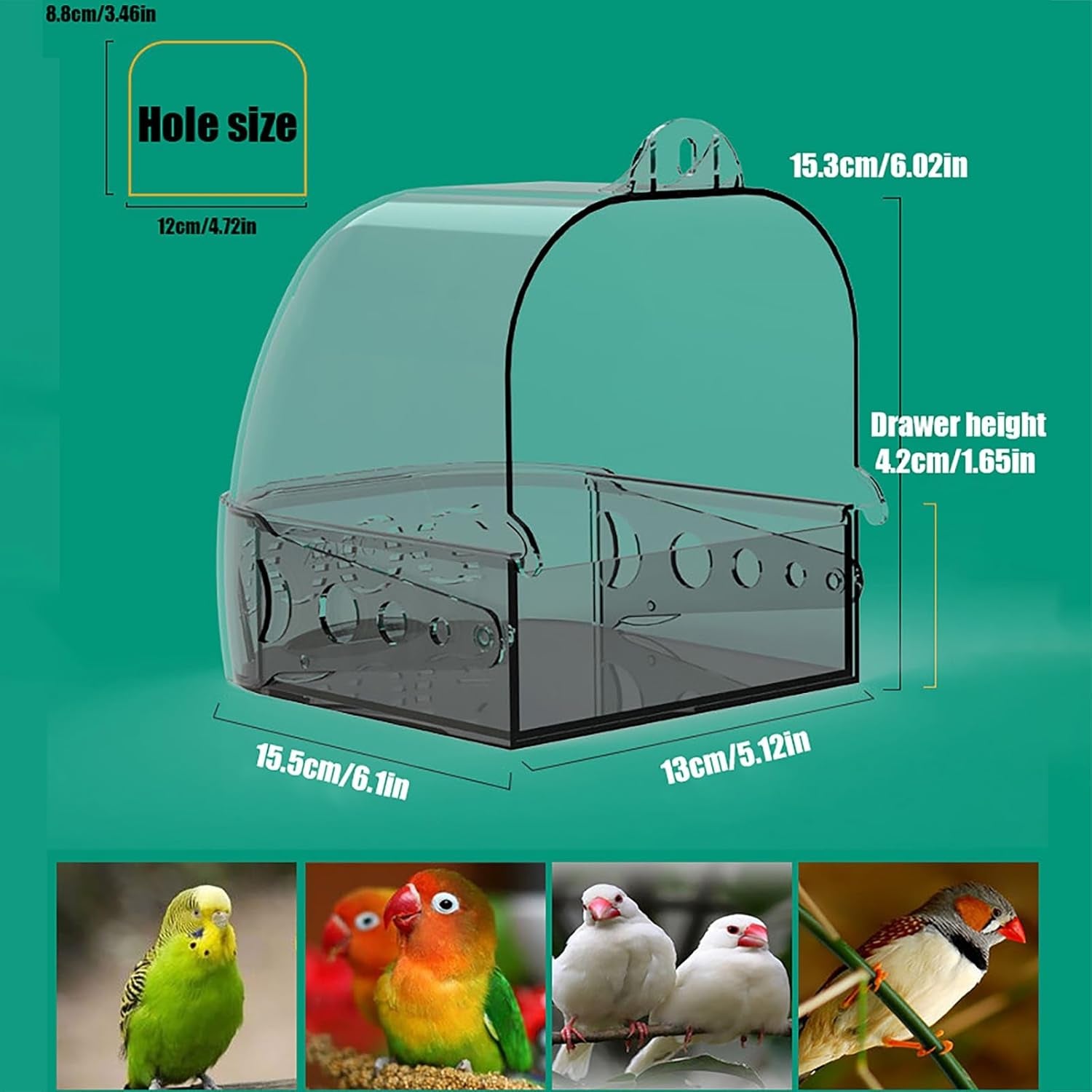 Bird Bath Cage, Cleaning Pet Supplies Cockatiel Bird Clean Bathtub with Hanging Hooks and Bottom Drawer for Cage Parrot Hanging Bathing Tub Bath Shower Box Accessory Supplies (Color : Transparent)