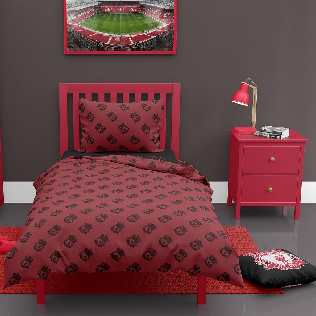Football Duvet Cover Sets Bedding Single or Double Bed Set with Pillowcase LFC Mesh Football Gifts for Boys (Single), Red/Black