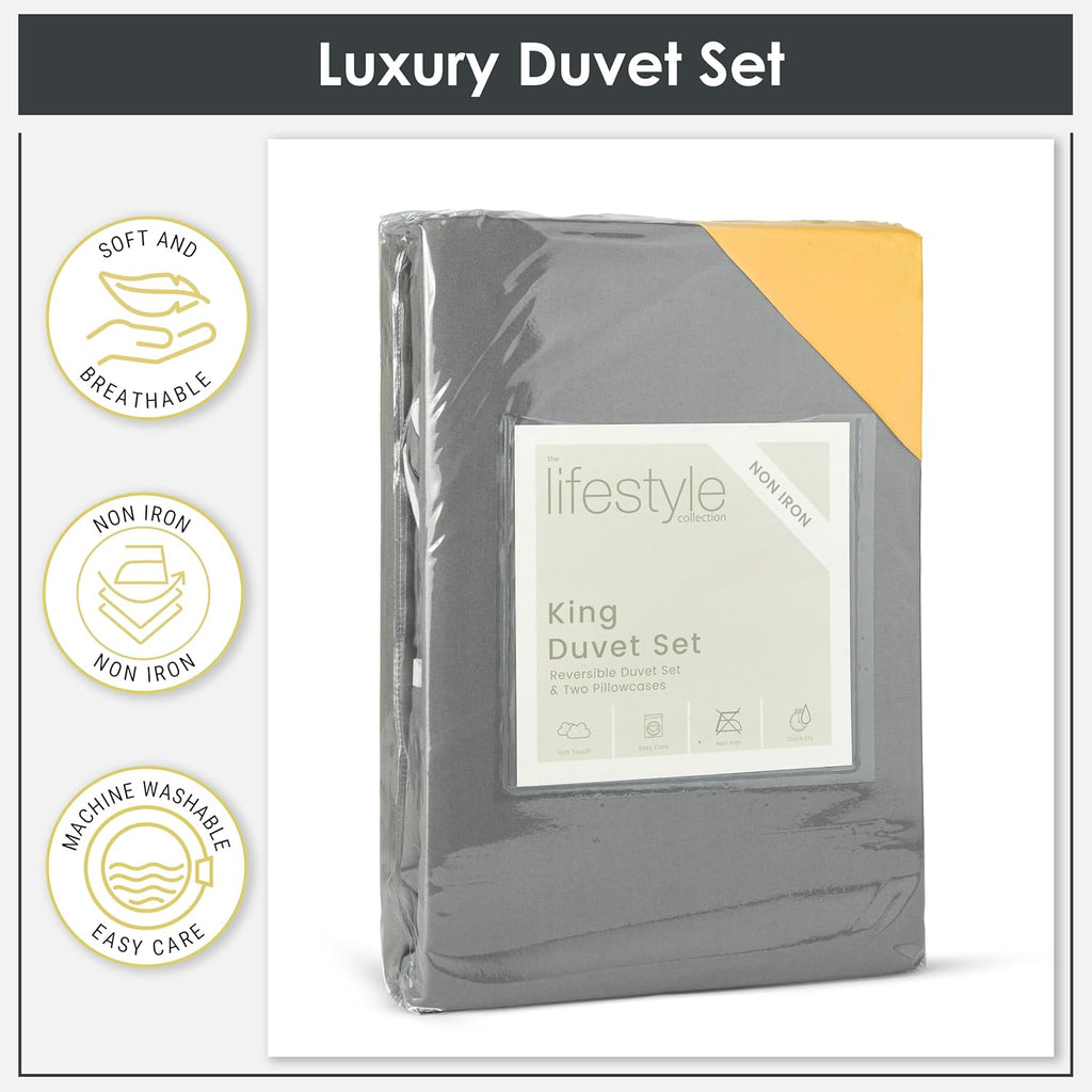 Lyla Reversible Duvet Set in Ochre/Grey - Double