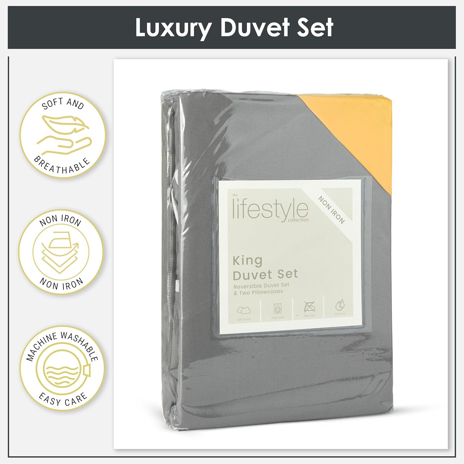 Lyla Reversible Duvet Set in Ochre/Grey - Double