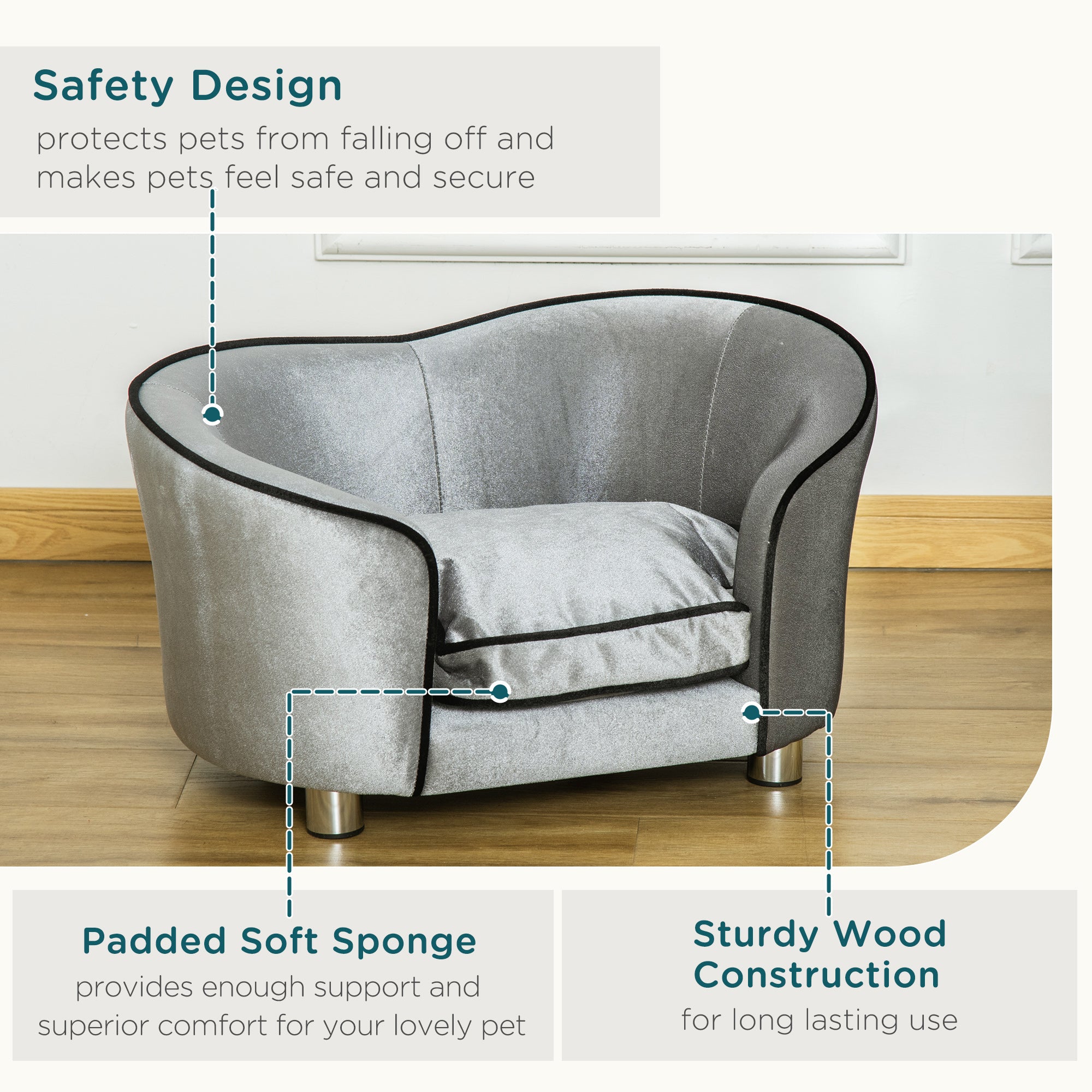 Dog Sofa Pet Chair, Kitten Couch W/ Soft Cushion, Storage Pocket