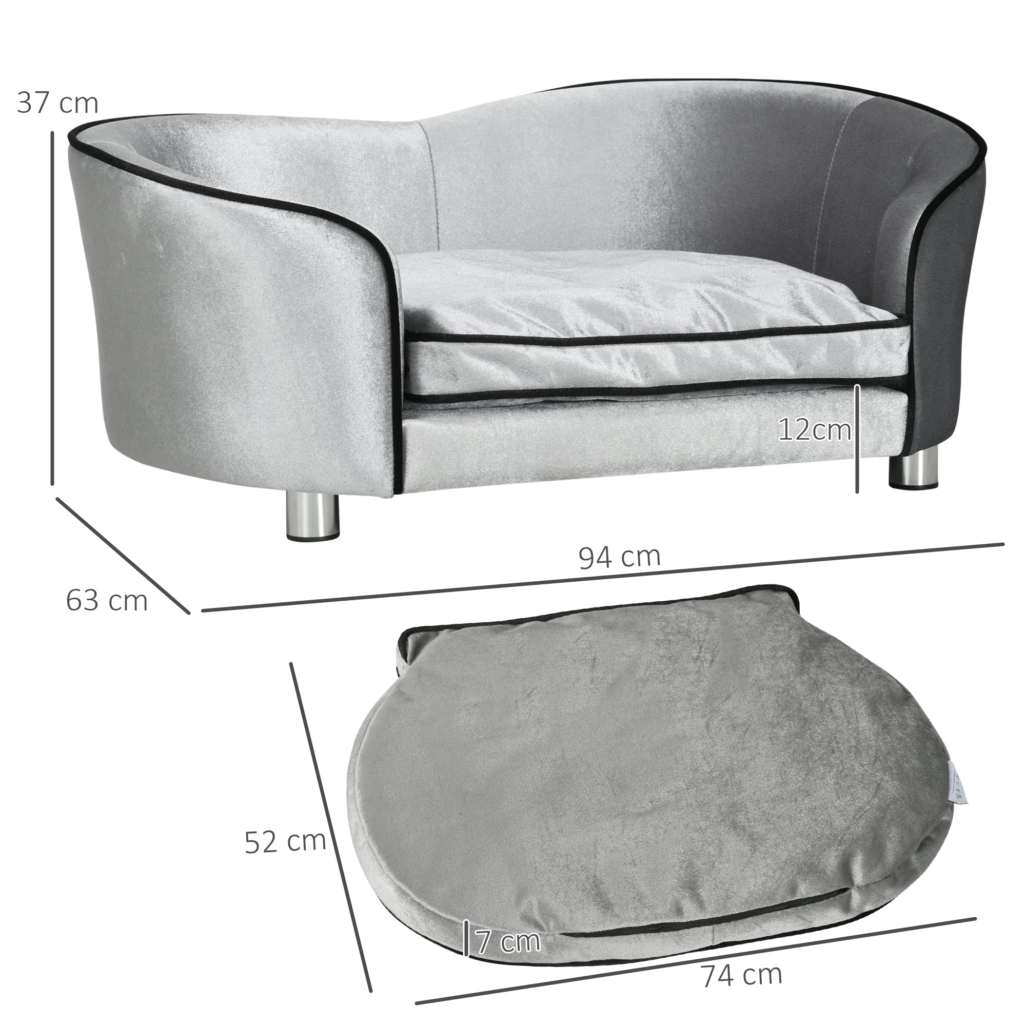 Dog Sofa Pet Chair, Kitten Couch W/ Soft Cushion, Storage Pocket