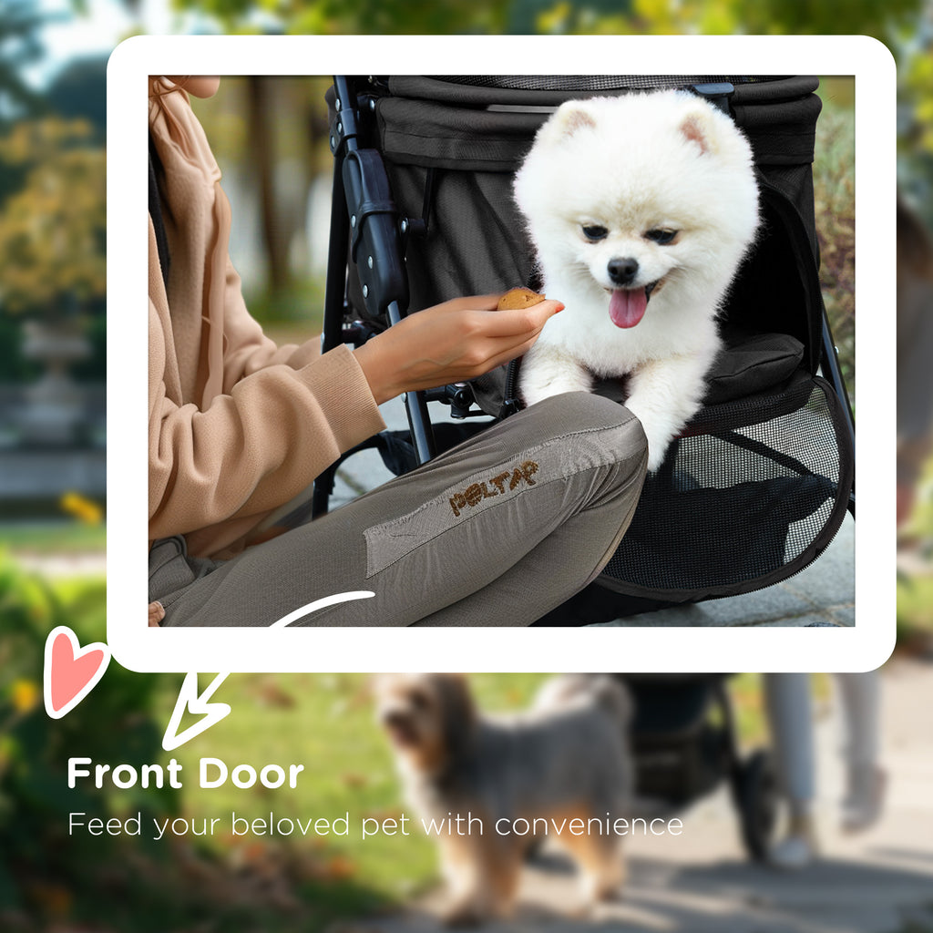 Pet Stroller Foldable Travel Carriage W/ Brake Basket Adjustable Canopy, Black