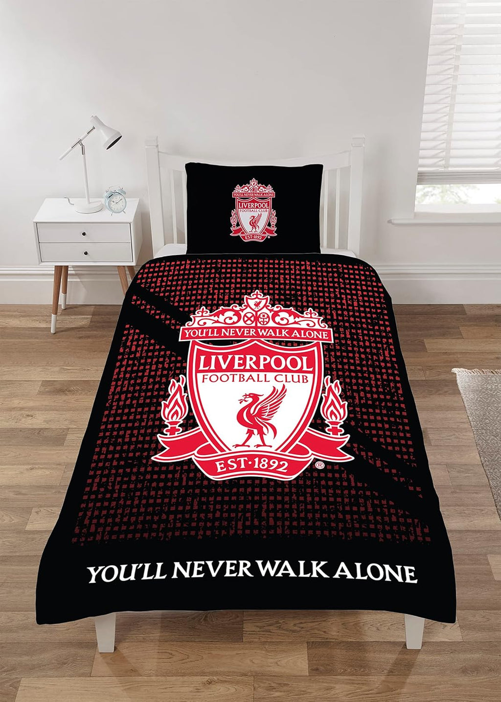 Football Duvet Cover Sets Bedding Single or Double Bed Set with Pillowcase LFC Mesh Football Gifts for Boys (Single), Red/Black