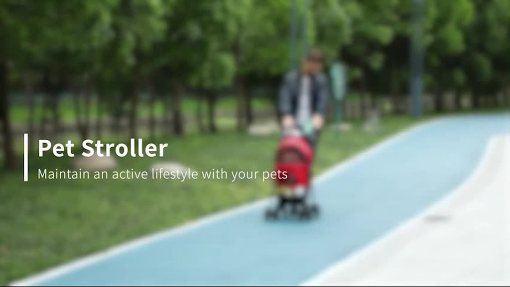 Pet Stroller Foldable Travel Carriage W/ Brake Basket Adjustable Canopy, Black
