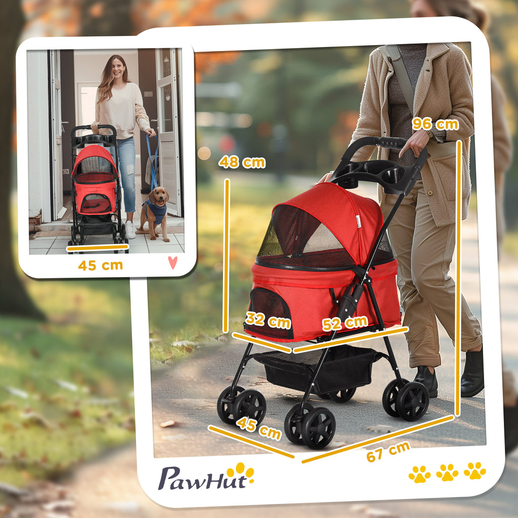 Pet Stroller Foldable Travel Carriage W/ Brake Basket Adjustable Canopy, Black