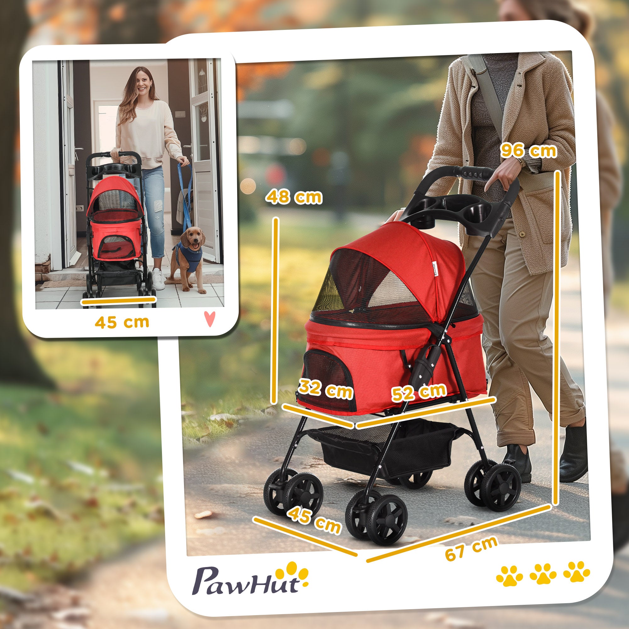 Pet Stroller Foldable Travel Carriage W/ Brake Basket Adjustable Canopy, Black