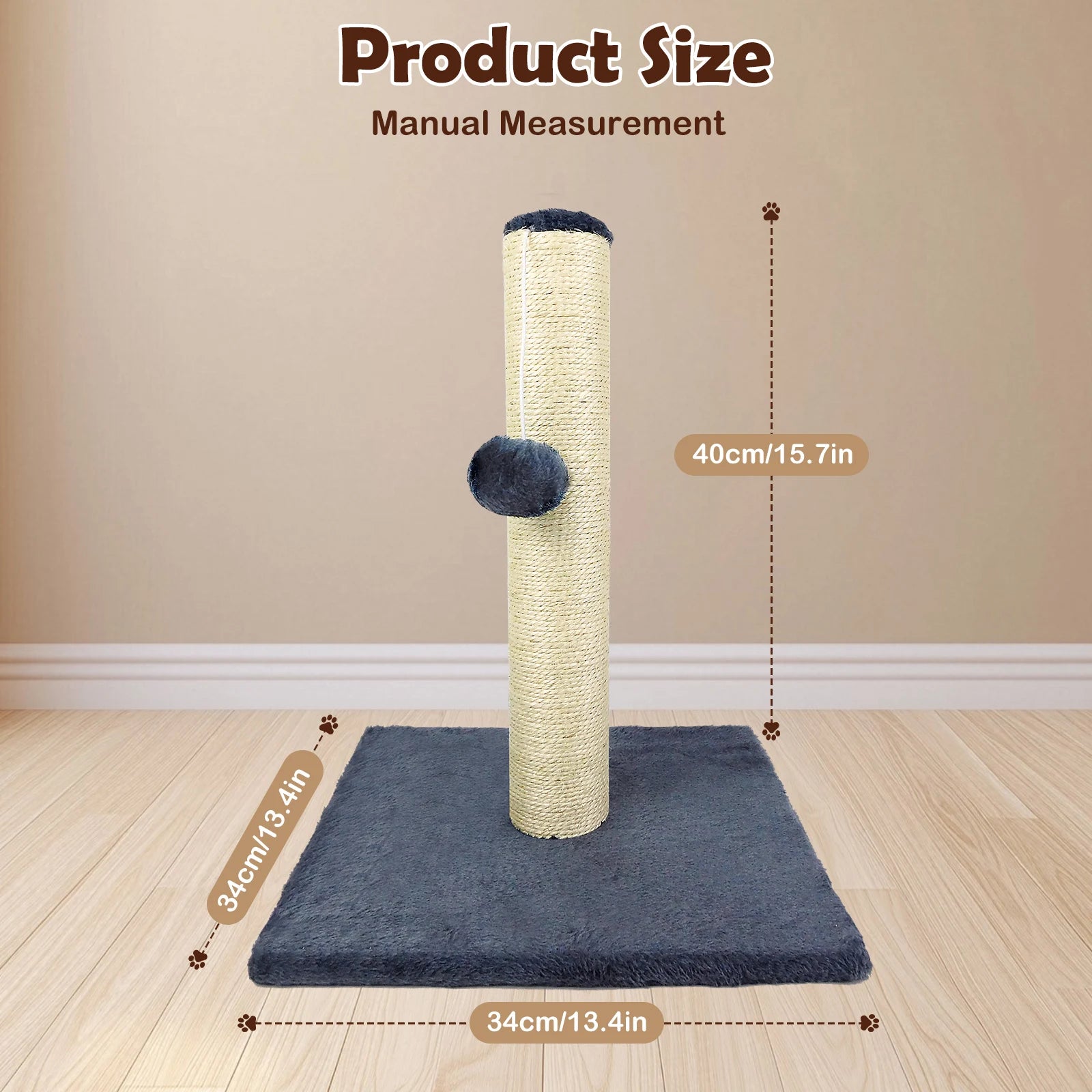 Cat Scratch Pole Sisal High-Density Cats Scratcher Turntable Board Toy Grab Column Pet Supplies Climb Frame 40Cm/80Cm