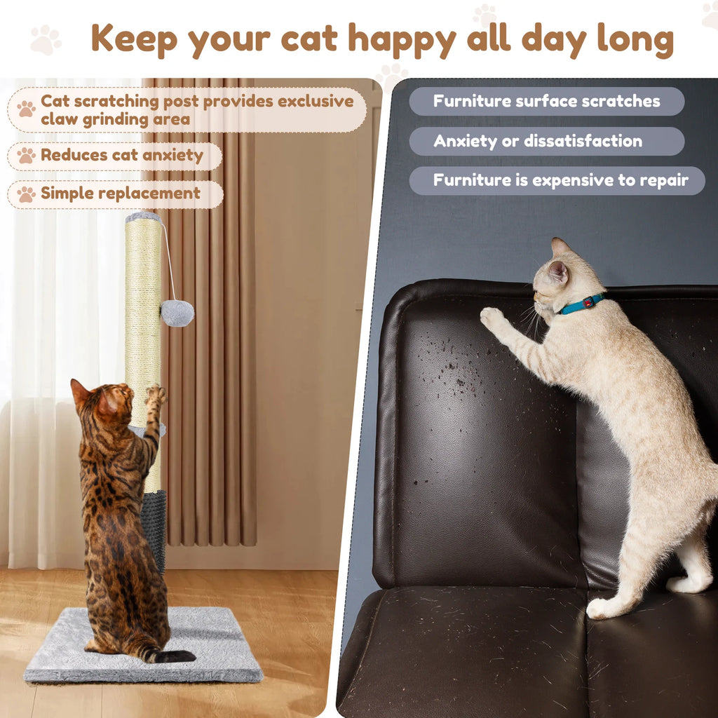 Cat Scratch Pole Sisal High-Density Cats Scratcher Turntable Board Toy Grab Column Pet Supplies Climb Frame 40Cm/80Cm