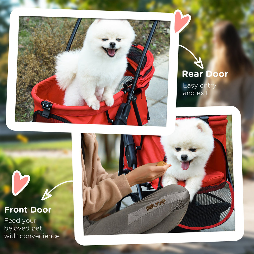 Pet Stroller Foldable Travel Carriage W/ Brake Basket Adjustable Canopy, Black